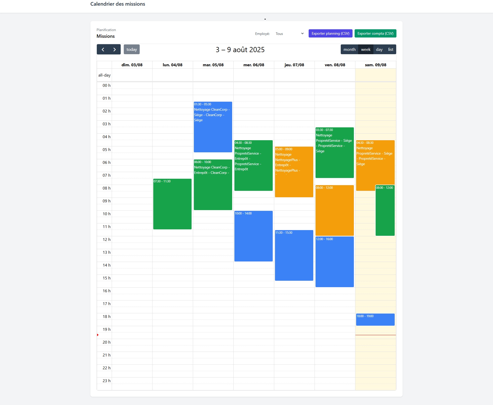 Outil planning - Vue générale